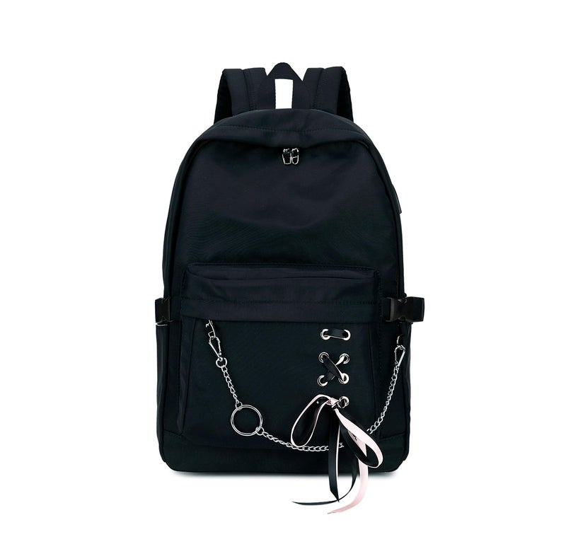 Joymoze Classic Backpack for Women Stylish School Backpack for Teen Girl Black with Chain - Image 2